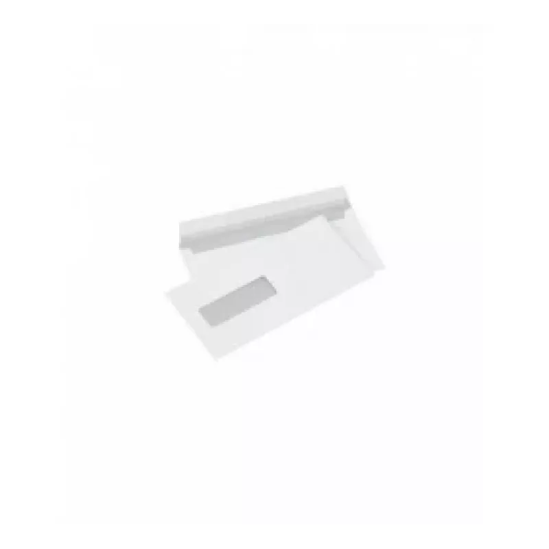 Vokas su langeliu (30x90 mm) kairėje, viduryje, E65 (DL), 110x220 mm, 80 g, baltas, dėžutė 1000 vnt.