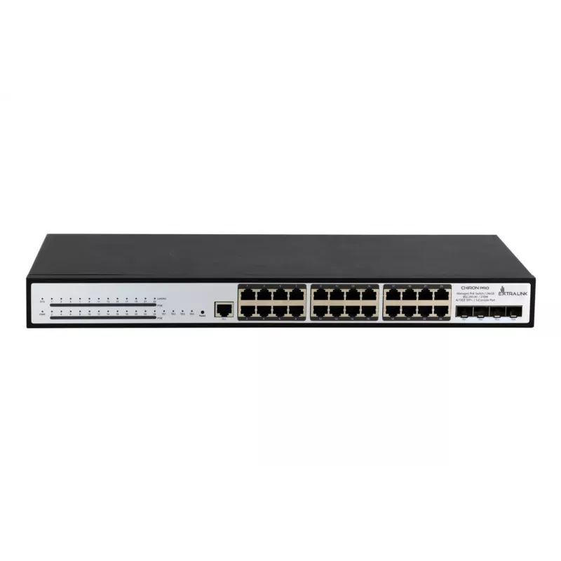 Valdomas komutatorius Extralink Chiron Pro 24x RJ45 1000Mb/s PoE 4x SFP+ L3 370W
