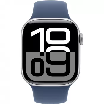 APPLE Watch Series 10 GPS 42 mm sidabrinis aliuminio korpusas su džinsinio audinio sportine juostele – M/L