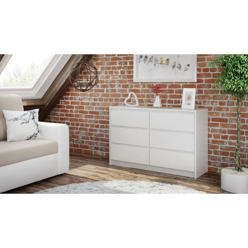 Komoda top e shop K120 BIEL 2X3, 6 stalčiai, balta, 750×400×1200 mm, medžio drožlių plokštė