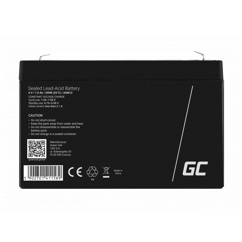 Įkraunama sandari švino rūgšties baterija Green Cell AGM12 6 V 7000 mAh Juoda
