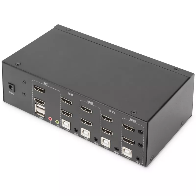 KVM jungiklis Digitus DS-12883 4 prievadų dvigubas ekranas 4K HDMI USB