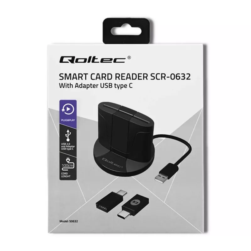 Universalus išmaniųjų kortelių skaitytuvas Qoltec 50632 USB 2.0 juodas 1m laidas