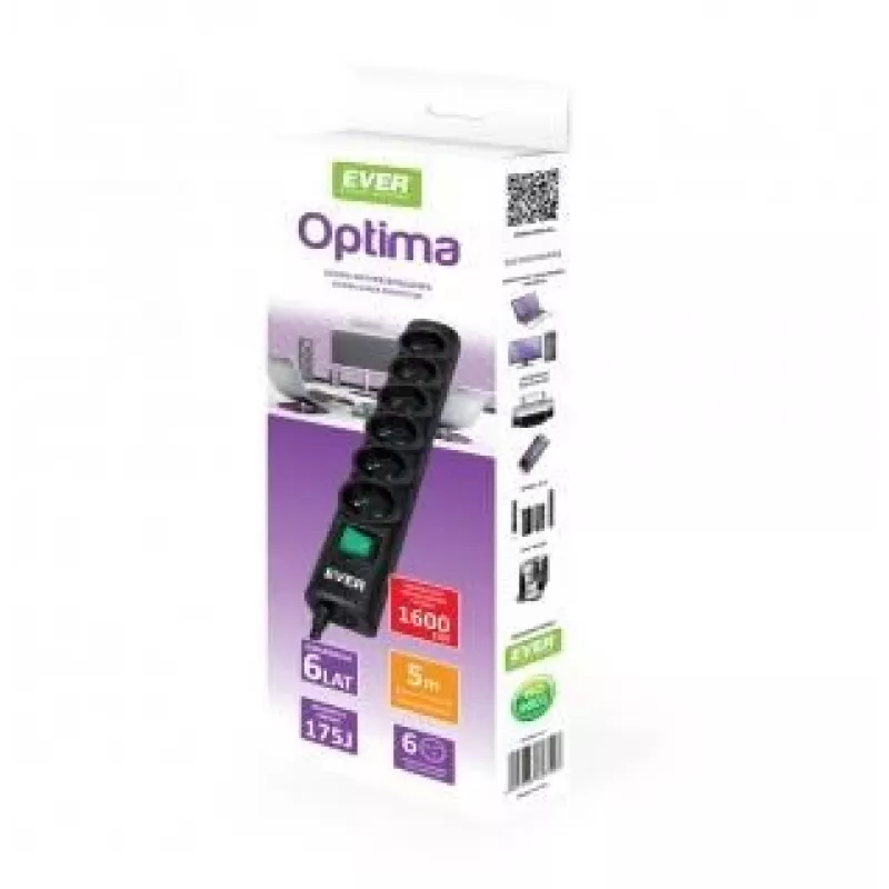 Ever Optima 5m juodas 6 kintamosios srovės lizdai 250 V