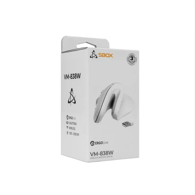 Pelė SBOX VM-838W vertikali belaidė balta sąsaja