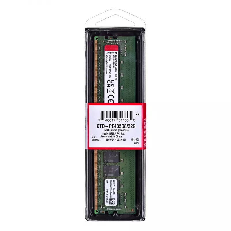 Kingston Technology KTD-PE432D8/32G atminties modulis 32 GB 1 x 32 GB DDR4 3200 MT/s 288 kontaktų DIMM ECC