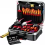 Mechanikos įrankių rinkinys Knipex 00 21 06 — 68 įrankiai, su ilgosiomis replėmis ir vandens pompos replėmis, raudoni/geltoni įrankiai, juodas lagaminas (515×438×265 mm)