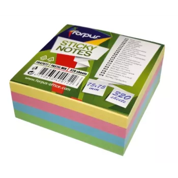 Lipnieji lapeliai Forpus, 75x75 mm, 4 pastelinių spalvų mišinys, kubas (1x320)