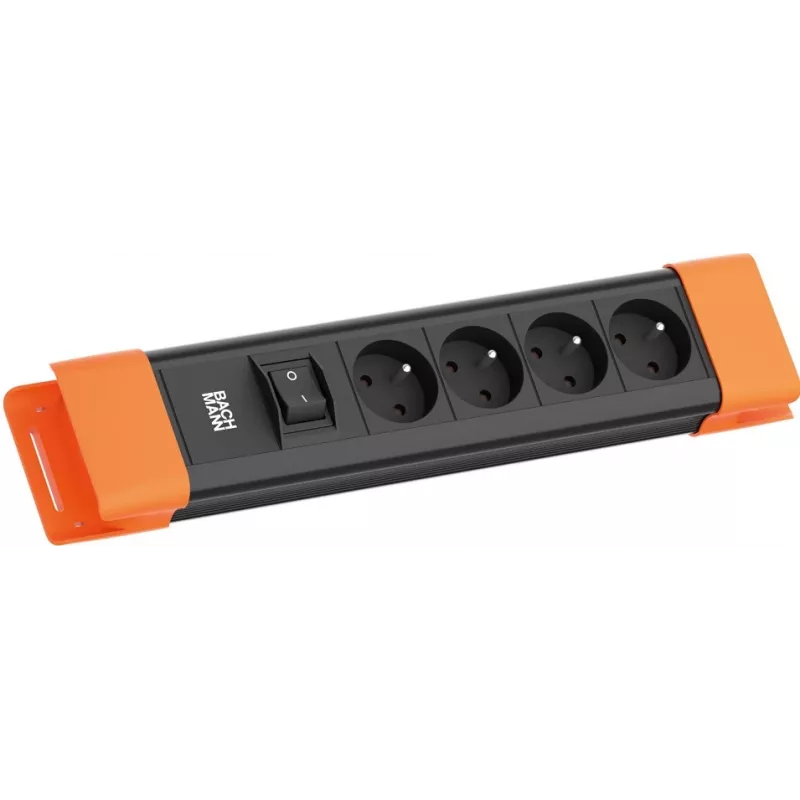 Bachmann CONNECTUS 4xUTE 1x switch 2.0m CEE7/7 Juoda/Oranžinė (BM005938)