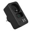 Maitinimo skirstytuvas MACLEAN MCE249 F/B — 2 kintamosios srovės lizdai (16A + 6A) su 2×USB-A ir 2×USB-C PD 20W, EU kištukas, juodas
