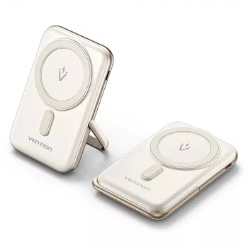 Išorinė baterija Vention 10000mAh Magnetic Wireless 20W — 10000 mAh, 3 A išvestis, USB-C, balta