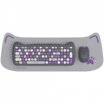 Belaidis klaviatūros ir pelės rinkinys CANYON HSET-W6 Kitty Edition – violetinė