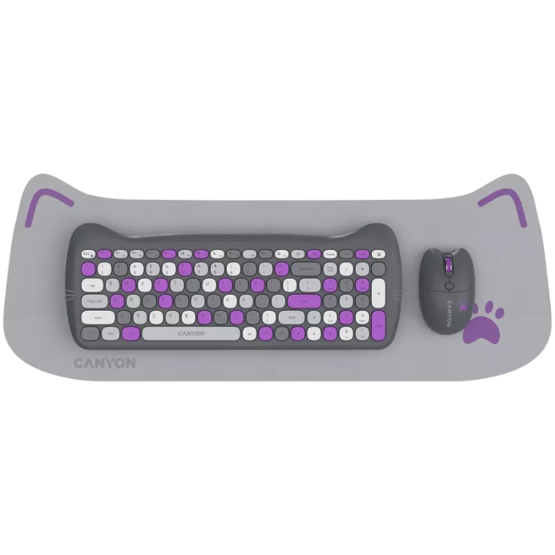 Belaidis klaviatūros ir pelės rinkinys CANYON HSET-W6 Kitty Edition – violetinė