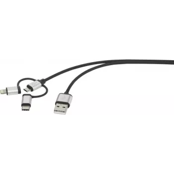 Renkforce USB laidas USB 2.0 USB-A kištukas, USB-C™ kištukas, USB-Micro-B kištukas, Apple Lightning kištukas 3.00 m tamsiai pilkas apsaugotas (RF-3334578)