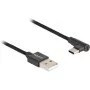 USB 2.0 laidas, USB-A kištukas > USB-C kištukas (juodas, 1 metras, apsiaustas, 90° kampinis)
