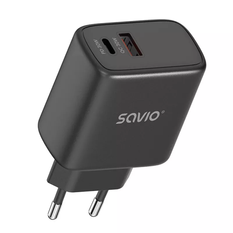 Lauko kroviklis SAVIO LA-06/B USB Type-C 30W Power Delivery 1x USB-C Juoda, 5–20V, 3A/9V, 3A/5V, 3A/12V, 2.1A