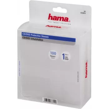 Hama CD/DVD apsauginės įmautės, pakuotėje 100 vnt. 100 diskų Skaidrios