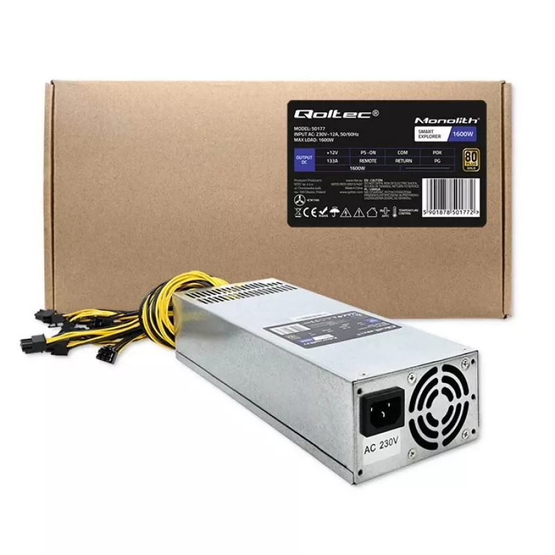 Qoltec 50177 PCI-E maitinimo blokas Smart 1600W | 80 Plus Gold - duomenų gavyba