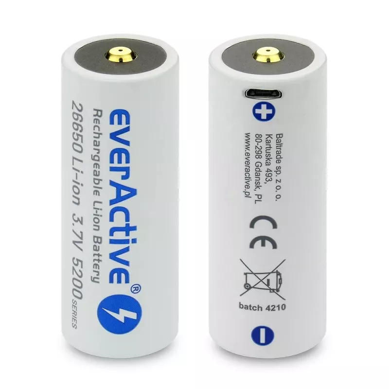 Įkraunama baterija everActive EV26650-52M 3,7 V 5200 mAh su „Micro USB“ įkrovimu