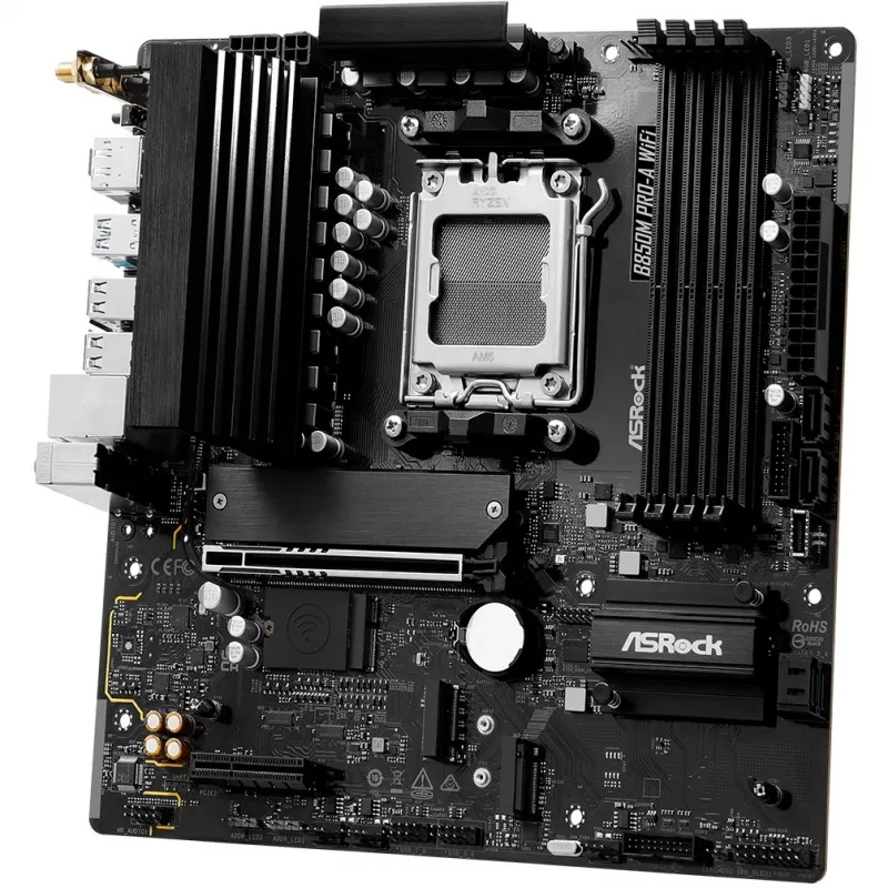 Motininė plokštė ASRock B850M Pro-A WiFi micro ATX – AMD B850, Socket AM5, DDR5, 4x DIMM, 256GB, Wi‑Fi, 2.5Gb LAN