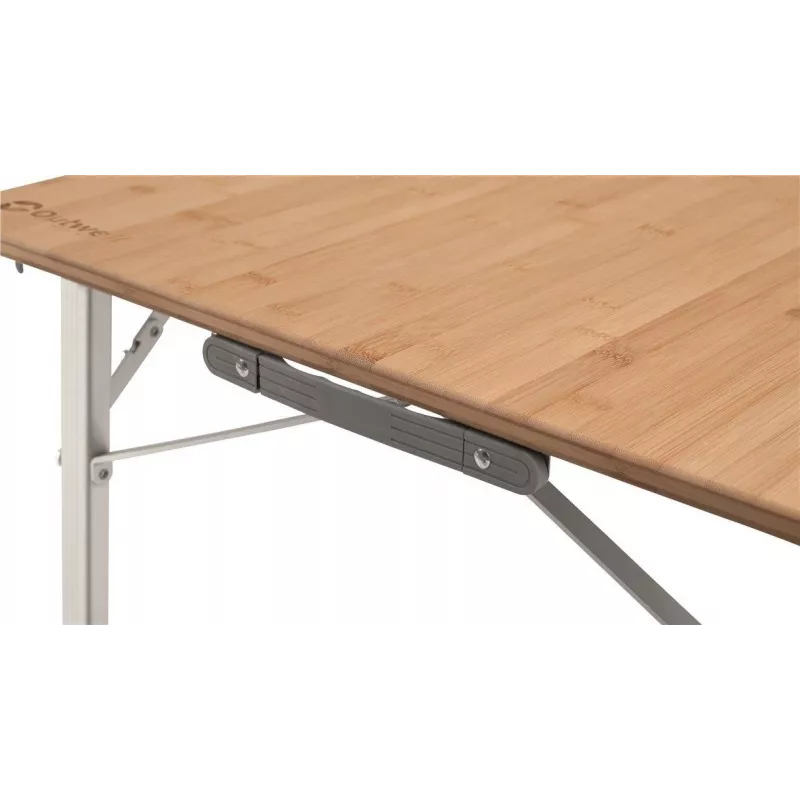 Outwell Custer L Brown stovyklavimo stalas — Bambuko viršus, Aliuminio rėmas, 700×1200 mm, 11,5 kg