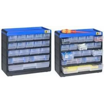 Mažų dalių organizatorius allit 464610, plastikinė laikymo dėžutė 300x285x135 mm, juoda/mėlyna