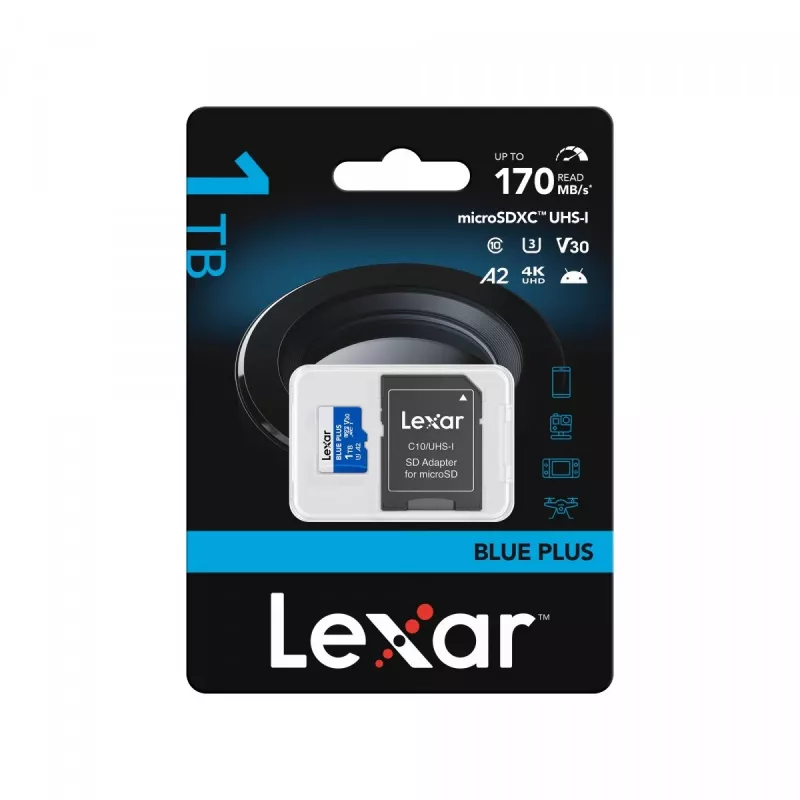 Lexar atminties kortelė microSD 1TB C10 A2 U3 V30 170MB/s Blue Plus