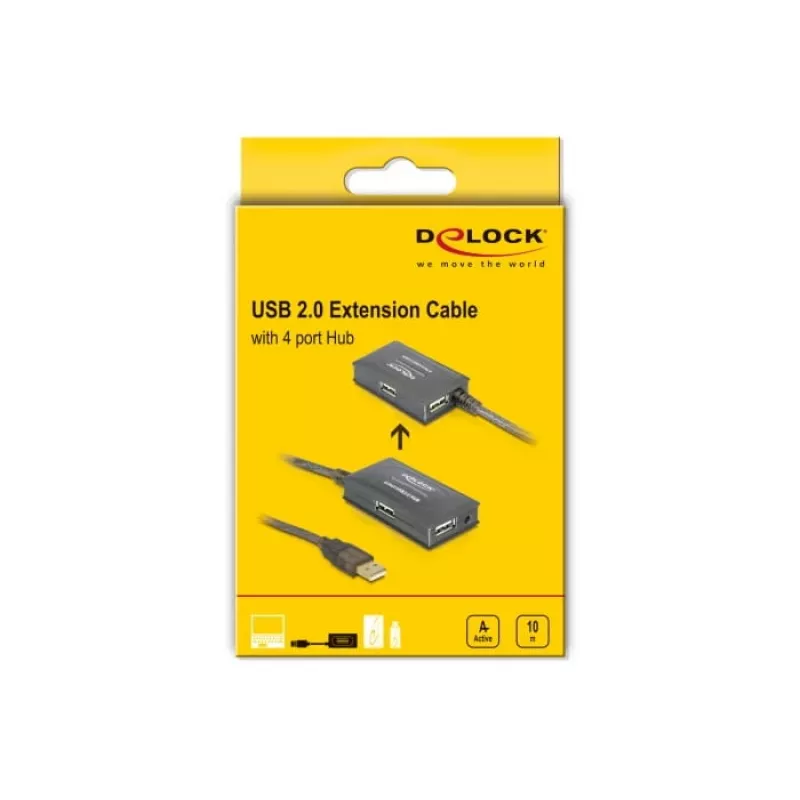DeLock USB2.0 ilginimo kabelis 10m aktyvus su 4 prievadų šakotuvu - Šakotuvas - 4 x USB2.0 (82748)