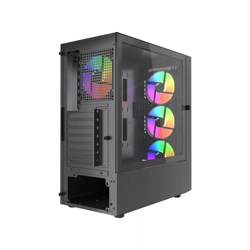 PC korpusas GEMBIRD Fornax 4300 Midi Tower ATX, grūdintas stiklas, 2x3,5 colio skyriai, 3x2,5 colio skyriai, ARGB ventiliatorių palaikymas, USB 3.2 Gen1