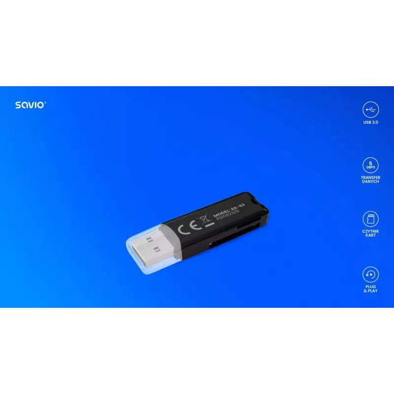 SD kortelių skaitytuvas, USB 2.0, 480 Mbps, AK-63 Savio SAVAK-63