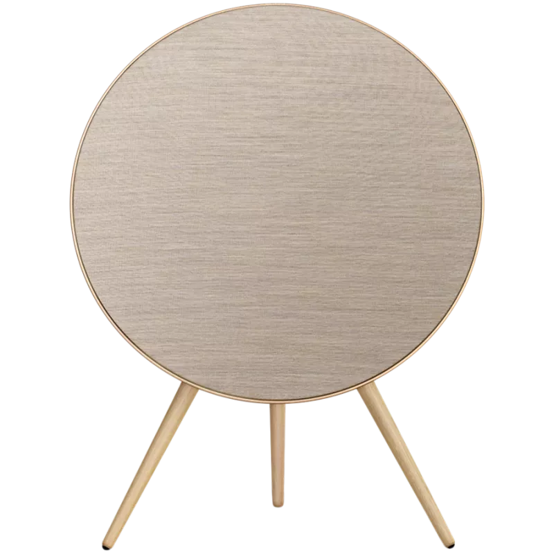 Beosound A9 5th Gen garsiakalbis aukso tono (nugara smėlio spalvos/dangtis auksinis/kojytės baltas ąžuolas)