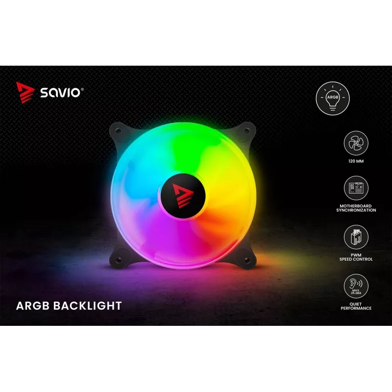 SAVIO Blast 120mm ARGB PWM korpuso ventiliatorius - juodas