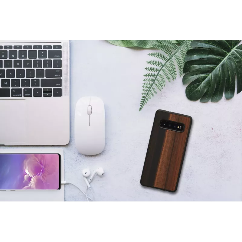 man and wood išmaniojo telefono dėklas Samsung Galaxy S10 – juodmedžio juodas, apsauginė medinė nugarėlė ir buferis