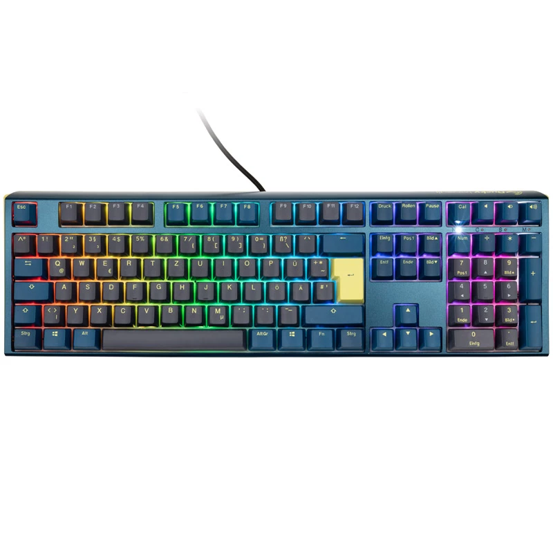 Ducky One 3 Daybreak RGB klaviatūra, skirta žaidimams, USB, vokiška, juoda, mėlyna, žalia