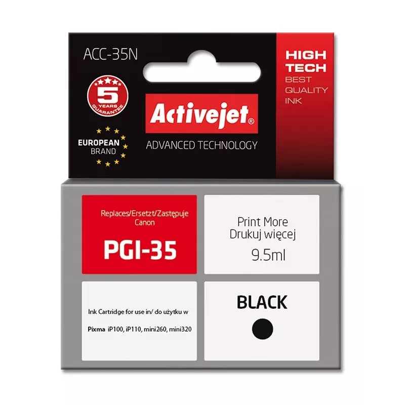 Activejet ACC-35N rašalo kasetė (pakaitalas Canon PGI-35; Supreme; 9,5 ml; juoda)