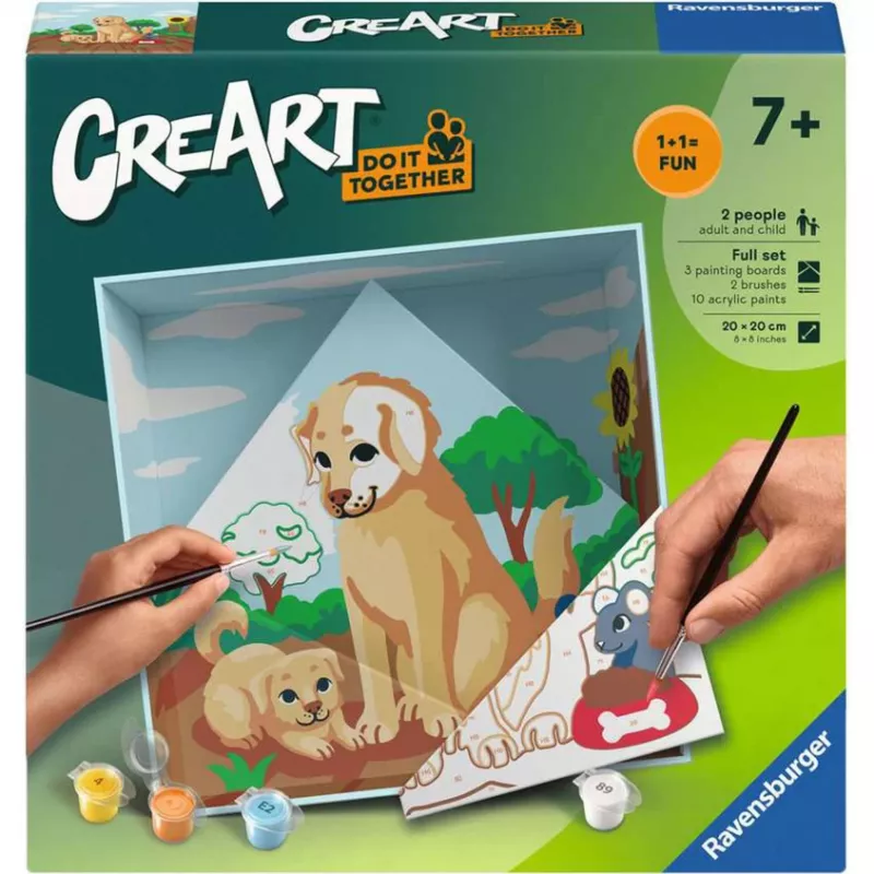 Ravensburger CreArt Do it together - dogs dažų rinkinys, bendradarbiavimo tapybos rinkinys