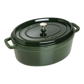 Staub La Cocotte 33 cm ovalus ketaus puodas, Bazilikų žalios spalvos
