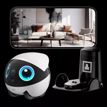 Robot Wi‑Fi Enabot EBO Air2 Plus — 5000 mAh baterija, 111 mm aukštis, vidinis augintinių kompanionas ir stebėjimo robotas
