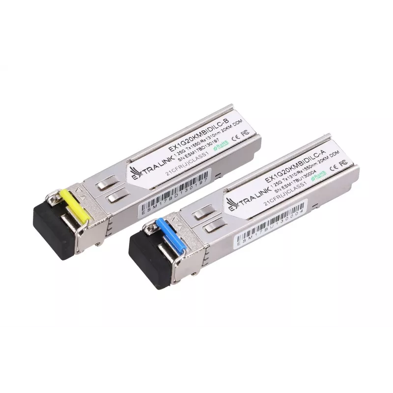 Extralink SFP WDM modulis 1,25G, 1,25 Gbps, 1310/1550 nm, vienmodė, 20 km, LC, DOM, pora