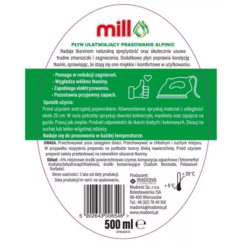 Mill ALPINIC skystas lyginimo pagalbininkas purškalas 500 ml