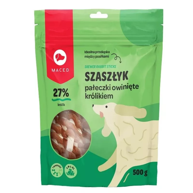 MACED Triušiena apvynioti žaliavinės odos pagaliukai - šunų kramtukas - 500 g