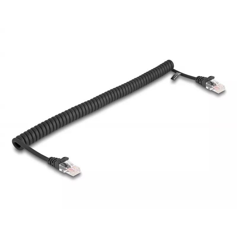 Tinklo kabelis DeLOCK RJ45 spiralinis kabelis kištukas-kištukas Cat.5e 1 m juodas