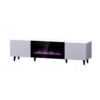 TV spintelė Cama Meble PAFOS EF su elektriniu židiniu 180×42×49 cm, balta matinė