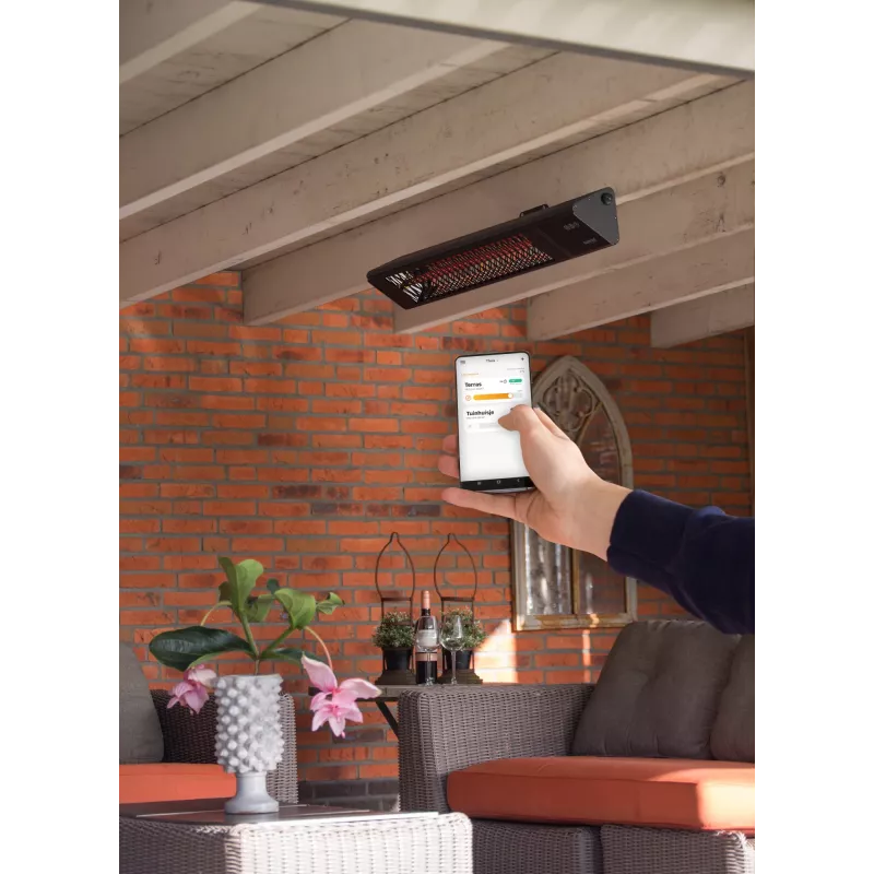 Infraraudonųjų spindulių šildytuvas SUNRED PRO25W-SMART, sieninis trikampis tamsus, 2500 W, juodas, IP55