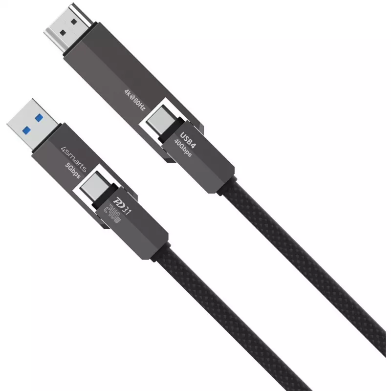 USB4 HDMI kabelis 4smarts ComboCord 240W 1,5 m – USB4 į HDMI, 240W galios tiekimas, 1,5 m ilgis
