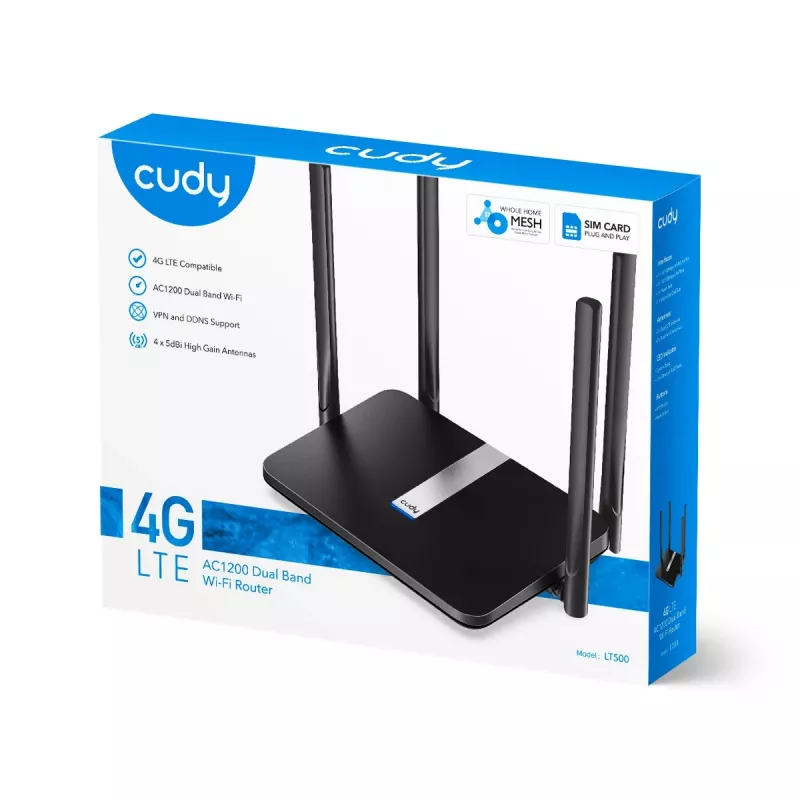 Cudy LT500 belaidis maršrutizatorius Fast Ethernet Dual-band (2,4 GHz / 5 GHz) 4G juodas