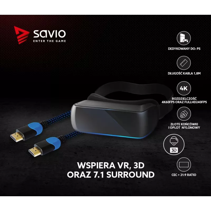 Savio GCL-02 HDMI kabelis 1,8 m HDMI A tipo (standartinis) juoda, mėlyna