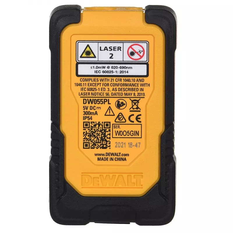 Lazerinis atstumo matuoklis DeWalt DW055PL-XJ, diapazonas 0–16 m, tikslumas ±6 mm, 3,7 V įkraunama baterija, USB laidas