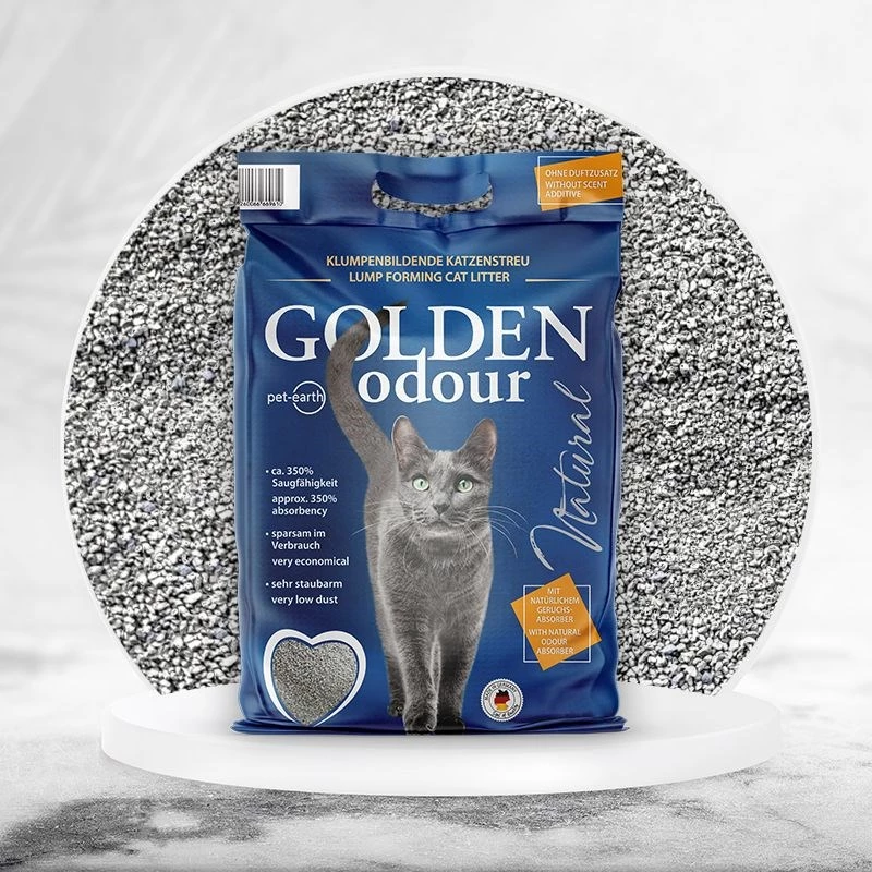 Kačių kraikas Golden Pilka 7 kg — sulipantis bentonitinis kačių kraikas, be dulkių, kvapų naikinimas