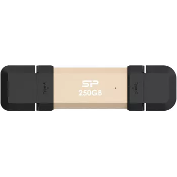 USB flash drive Silicon Power DS72 250 GB, USB 3.2 Gen 2 Type-A / Type-C, aliuminis/guminis dangtelis, auksinė